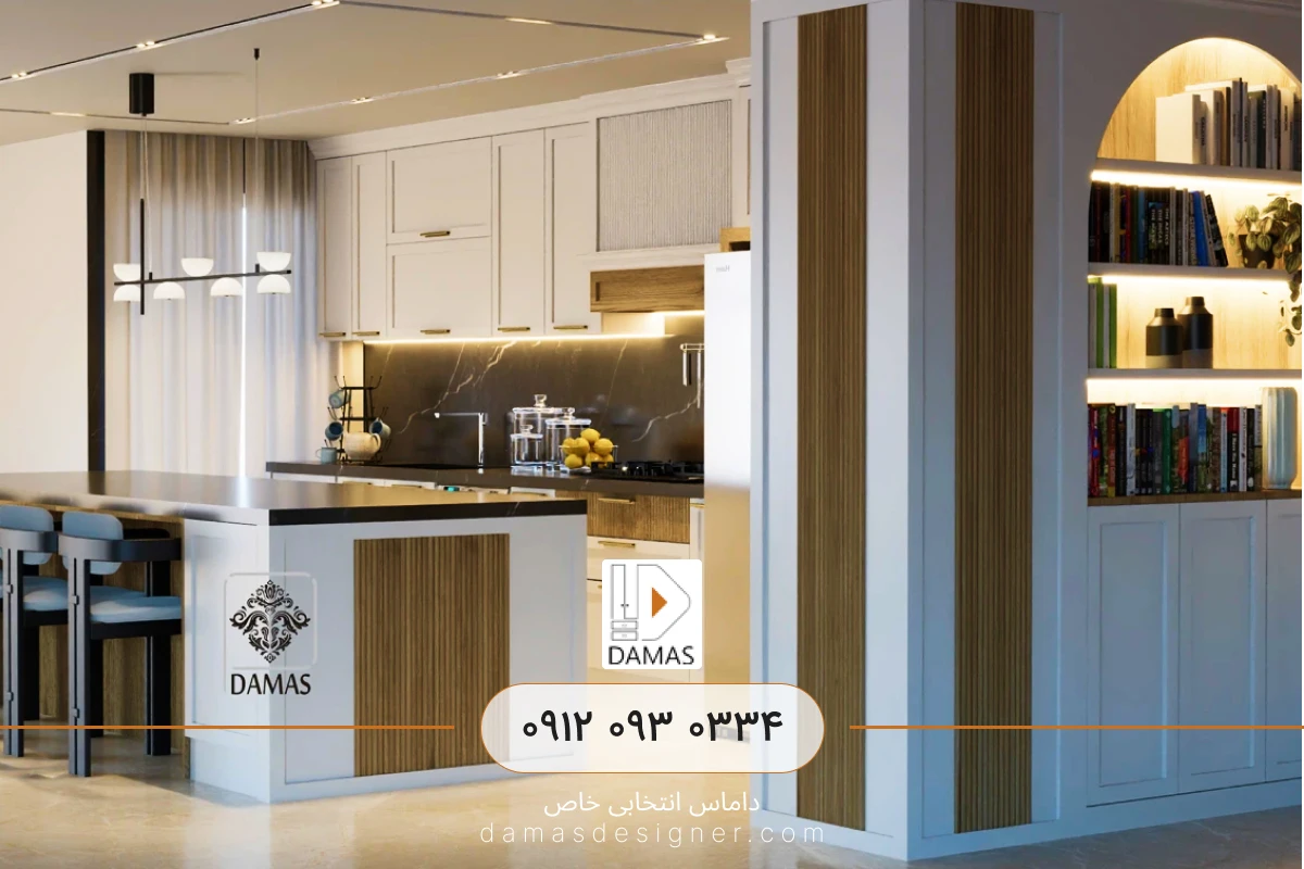 قیمت کابینت نئوکلاسیک سفید و چوب در کرج